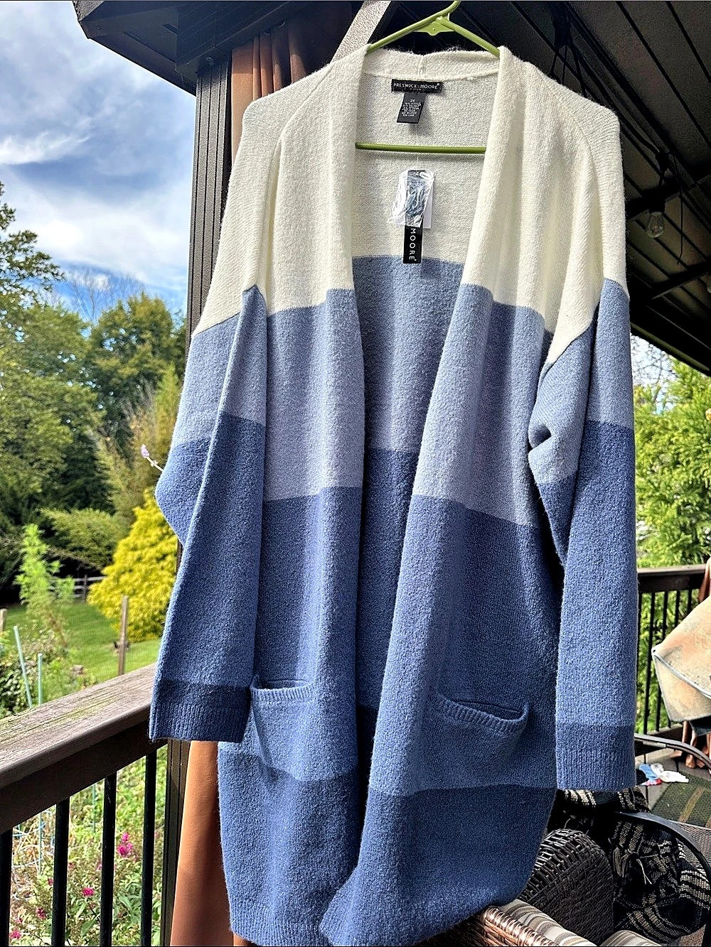 Preswick & Moore WBD7830A Color Block Cardigan in Blue & White Size 2X NWT